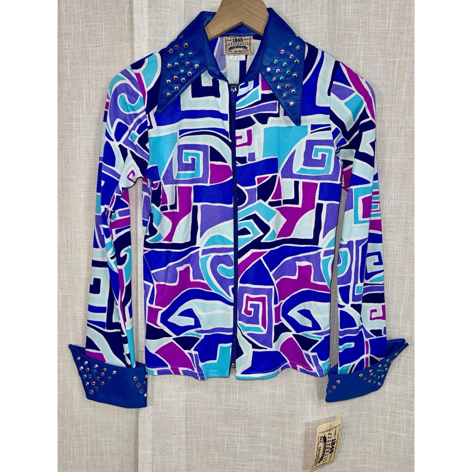 New Women's Blue Small 1849 Authentic Ranchwear Show Jacket Shirt Rhinestone
